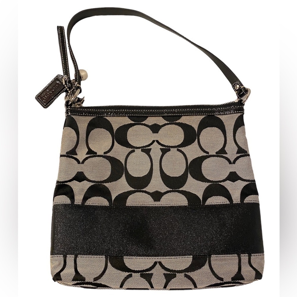 {Coach} Black & Gray Signature & Leather Convertable Purse